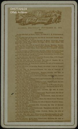 Photograph of the birth announcement for a daughter of T Stroud Hosford.